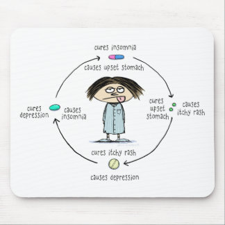 Cures and Causes | Funny Medication Cartoon Mouse Pad