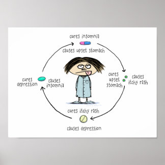 Cures and Causes | Medication Side Effects Cartoon Poster