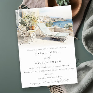 Curfu Greece Watercolor Landscape Engagement Invitation