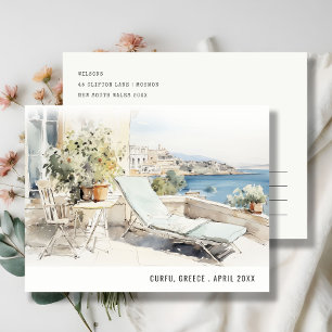 Curfu Greece Watercolor Landscape Travel Postcard