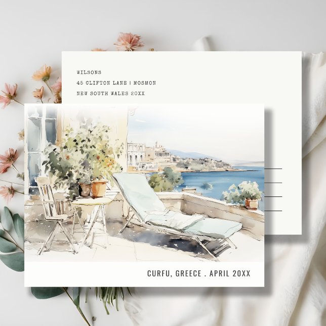 Curfu Greece Watercolor Landscape Travel Postcard (Creator Uploaded)