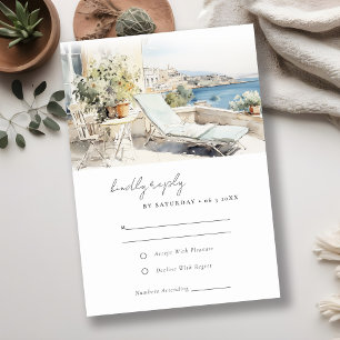Curfu Greece Watercolor Landscape Wedding RSVP Card