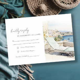 Curfu Greece Watercolor Landscape Wedding RSVP Card