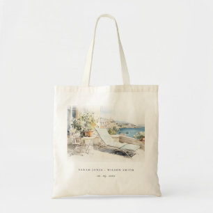 Curfu Greece Watercolor Landscape Wedding Tote Bag