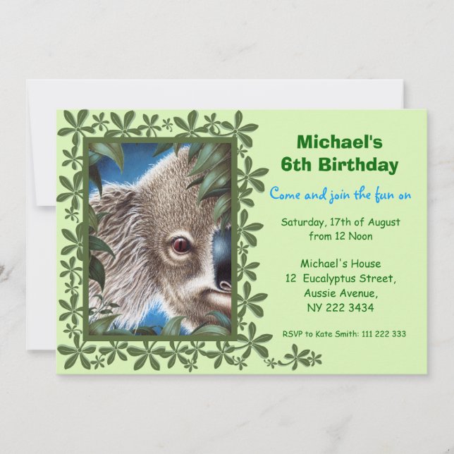 Curios Koala Kids Birthday Party Invitation (Front)