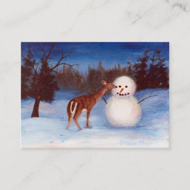 Curiosity Deer and Snowman Art Card (Front)