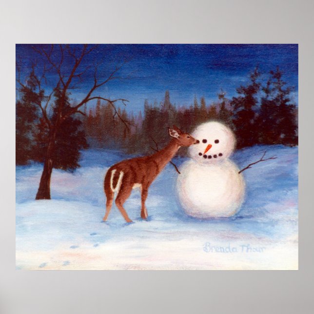 Curiosity Deer and Snowman Poster (Front)
