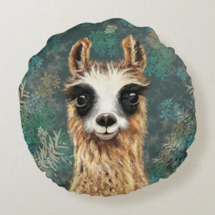 Curious Baby Llama - Cute - Round Cushion