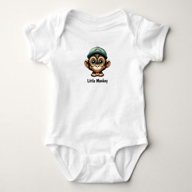 Curious Baby Monkey with Green Hat Baby Bodysuit (Front)