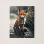 Curious Big Red and White Fox Sitting in Nature Jigsaw Puzzle<br><div class="desc">A one of a kind design by Simply_Designed_Gifts. Add text to customize for ANY occasion!</div>