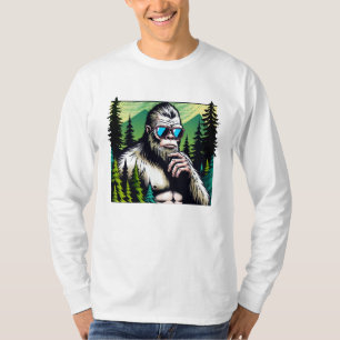 Curious Bigfoot with Sunglasses Hiding in Woods T-Shirt