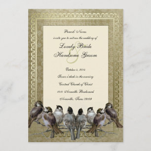 Curious Birds Fancy Gold Vintage Wedding Invite