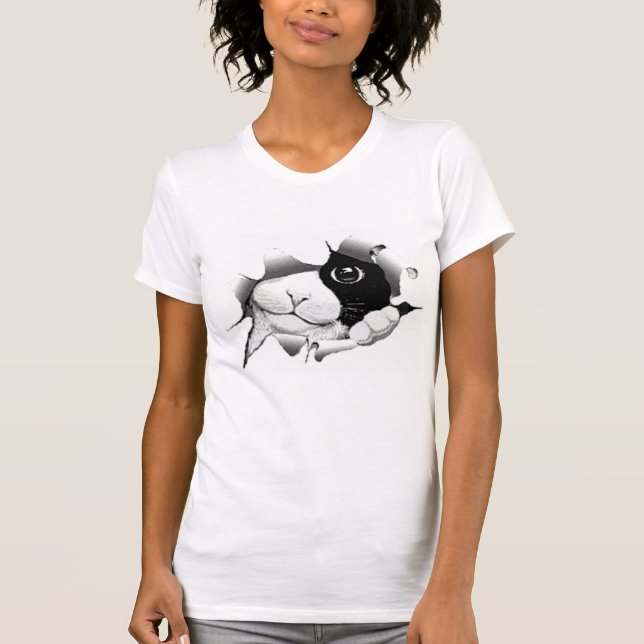 Curious Black and White Kitty Cat T-Shirt (Front)