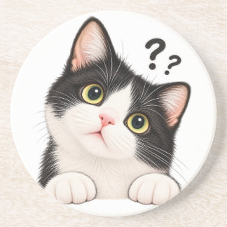 Curious Black and White Tuxedo Cat Throw Pillow Coaster