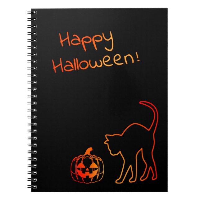 Curious Black Cat and Pumpkin Halloween Pattern Notebook (Front)