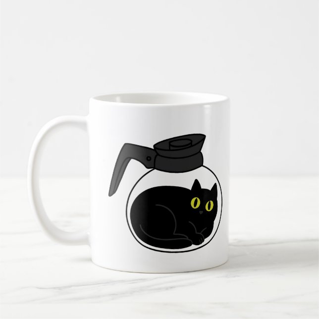 Curious Black Cat in Coffee Pot Mug (Left)