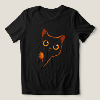 Curious Black Cat Peek Women’s Minimalist T‑Shirt Tri-Blend Shirt