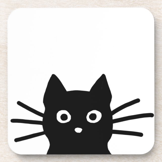 Curious Black Cat with Long Whiskers | Cool Kitty Coaster (Front)