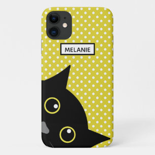 Curious Black Cat Yellow Polka Dot Personalised Case-Mate iPhone Case