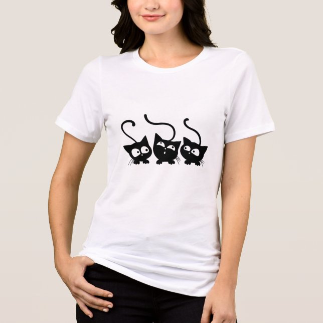 Curious Black Kittens Trio Playful Cat Lovers  Tri-Blend Shirt (Front)