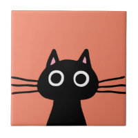 Curious Black Kitty Cat Decorative Ceramic Tile
