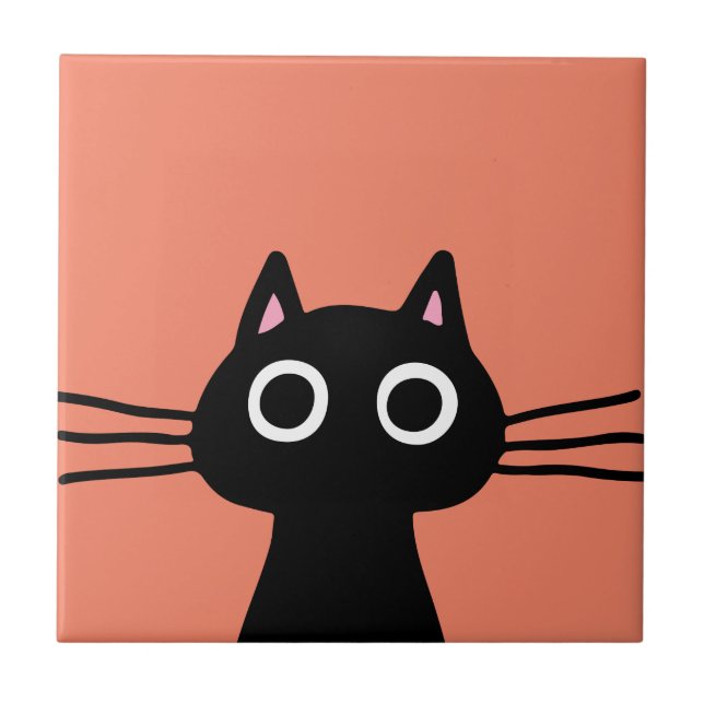 Curious Black Kitty Cat Decorative Ceramic Tile (Front)