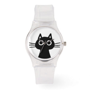 Curious Black Kitty Cat   Funky Feline Fashion Watch