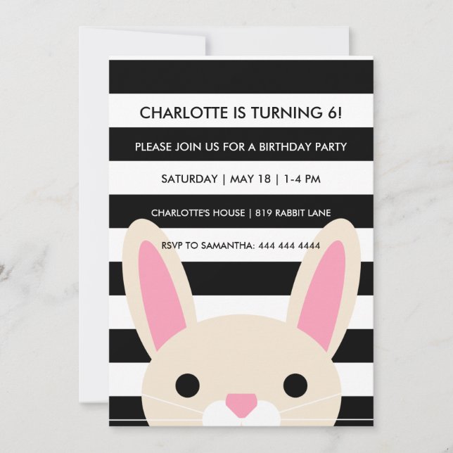 Curious Bunny | Stripes | Birthday Party Invitation (Front)