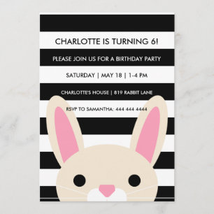 Curious Bunny Stripes Birthday Party Invitation