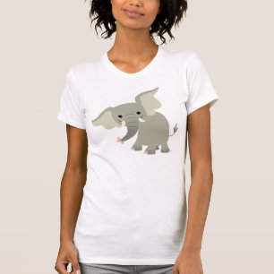 Curious Cartoon Elephant Women T-Shirt