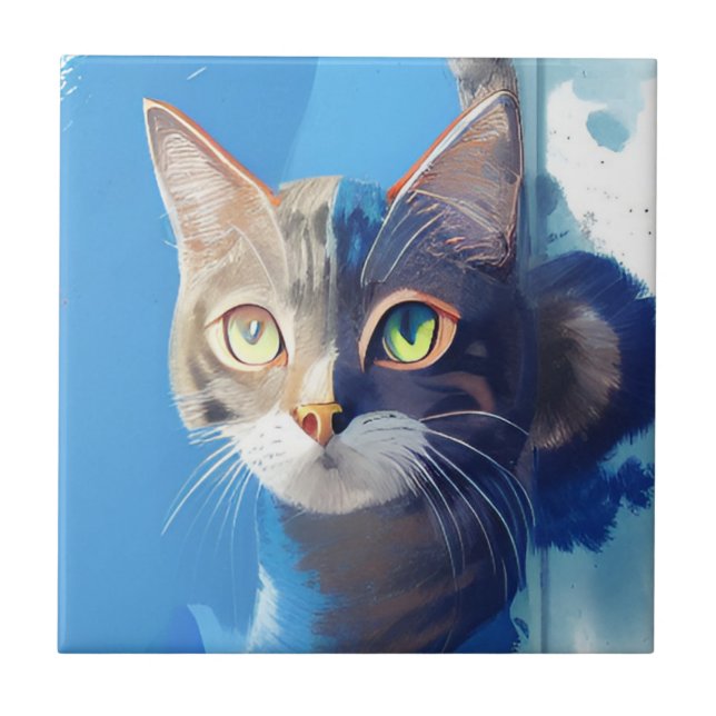 Curious cat abstract art from the blue tile (Front)