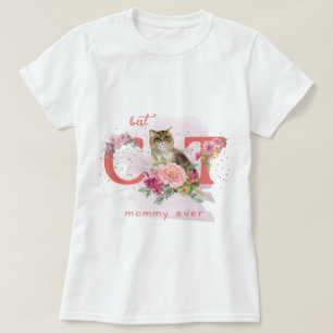 Curious Cat And Flowers Customisable T-Shirt