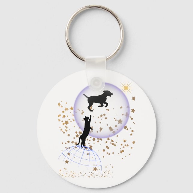 Curious cat and running dog key ring (Front)