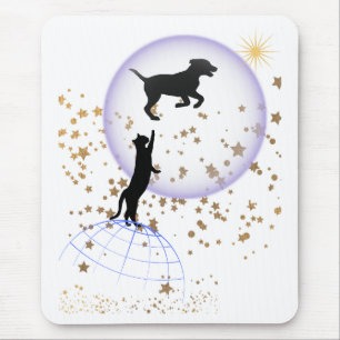 Curious cat and running dog mouse pad