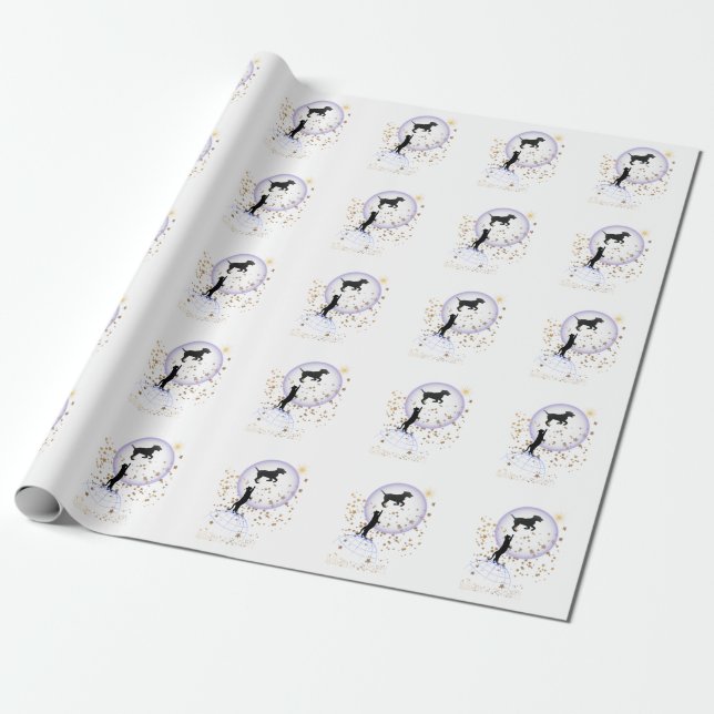 Curious cat and running dog wrapping paper (Unrolled)