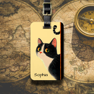 Curious Cat and Sneaky Worm Luggage Tag