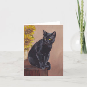 Curious Cat Black Kitty Art Note Card