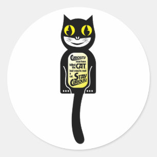 Curious Cat Black Yellow Classic Round Sticker