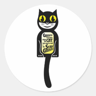 Curious Cat Black Yellow Classic Round Sticker