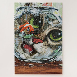 Curious Cat & Cautious Goldfish Jigsaw Puzzle