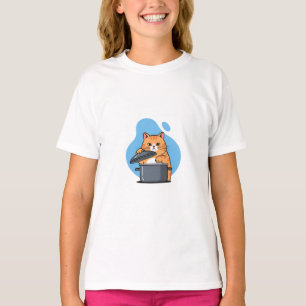 Curious Cat Cooking Pot Kids T-Shirt