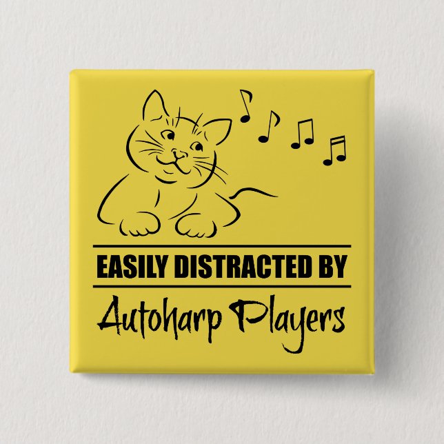 Curious Cat Easily Distracted by Autoharp Players 15 Cm Square Badge (Front)