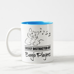 Curious Cat Easily Distracted by Banjo Players Two-Tone Coffee Mug