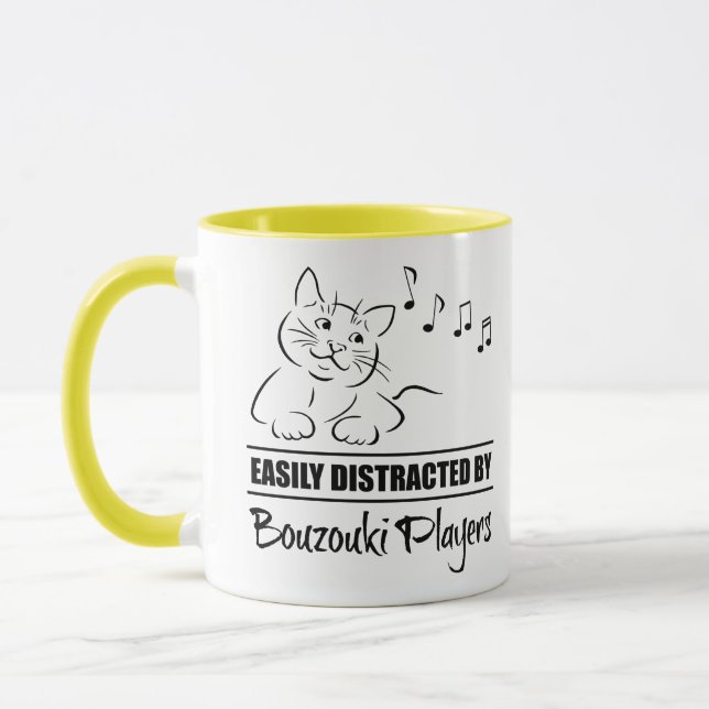 Curious Cat Easily Distracted by Bouzouki Players Mug (Left)