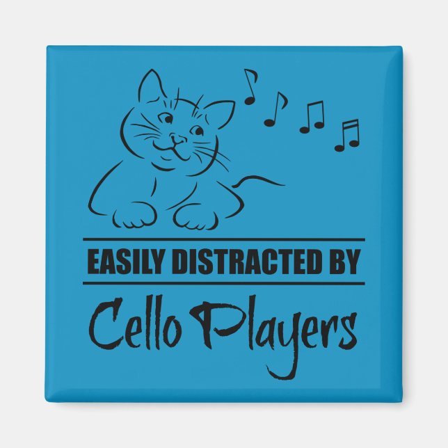 Curious Cat Easily Distracted by Cello Players Magnet (Front)
