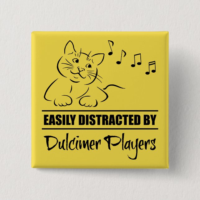 Curious Cat Easily Distracted by Dulcimer Players 15 Cm Square Badge (Front)
