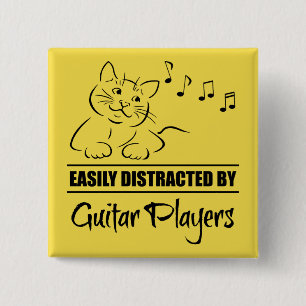 Curious Cat Easily Distracted by Guitar Players 15 Cm Square Badge