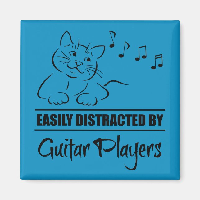Curious Cat Easily Distracted by Guitar Players Magnet (Front)