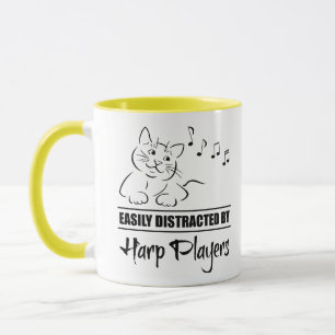 Curious Cat Easily Distracted by Harp Players Mug