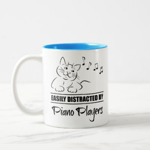 Curious Cat Easily Distracted by Piano Players Two-Tone Coffee Mug